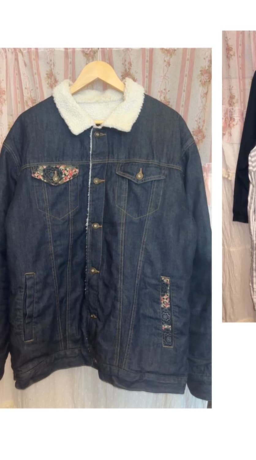 모리 히피 양털 꽃 무늬 오버핏 청자켓 데님자켓 상품이미지1