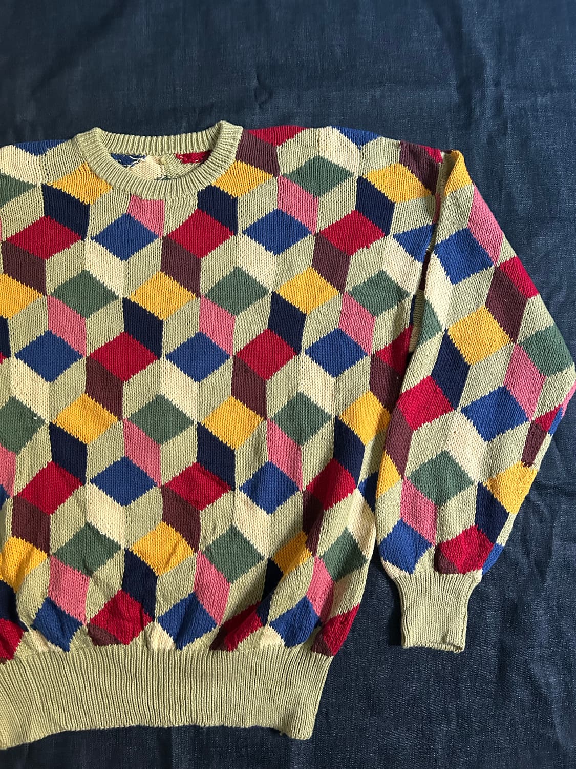 8~90s 빈티지 3D 큐브 패턴 니트 상품이미지3