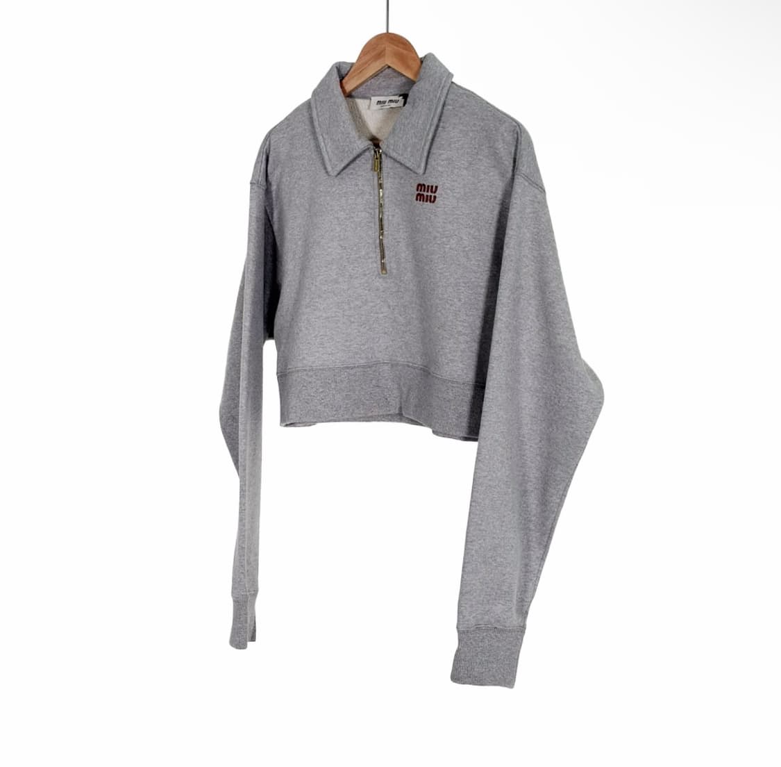 [L] 미우미우 하프 지퍼 오버핏 카라 스웻 셔츠 맨투맨 티셔츠 그레이 상품이미지2