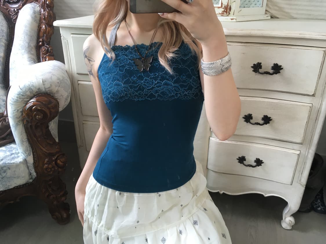 빈티지 청록 레이스 나시 상품이미지1