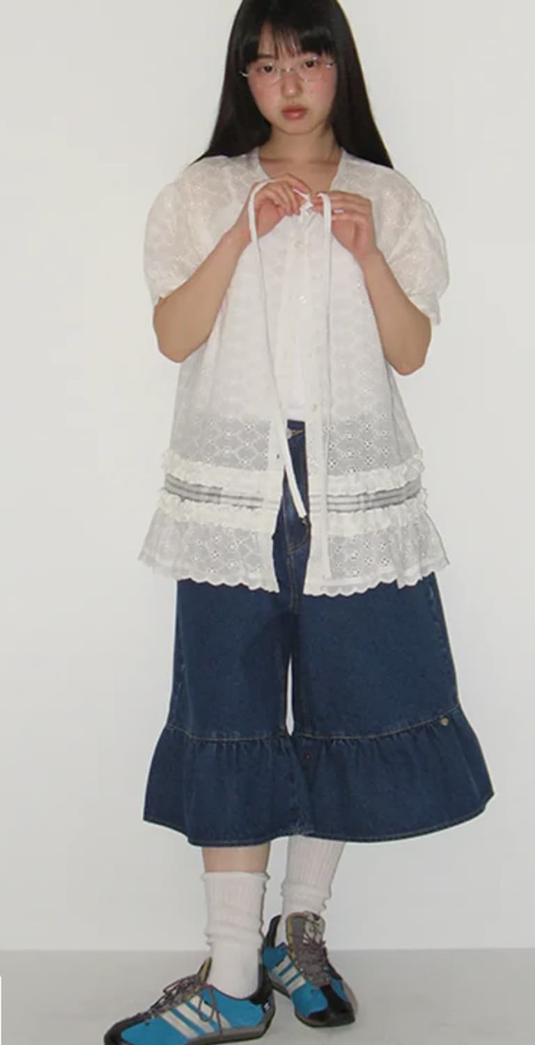 론론 flounce hem 데님 팬츠 미디움블루 상품이미지3