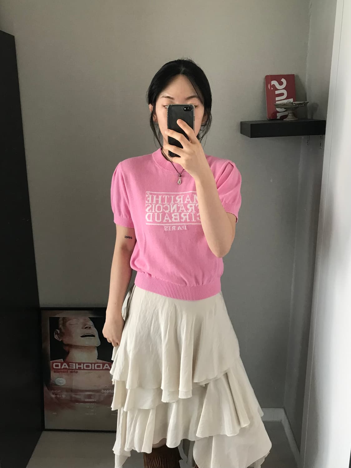 마리떼 프랑소와 저버 중앙로고 핑크 반팔 니트 상품이미지1