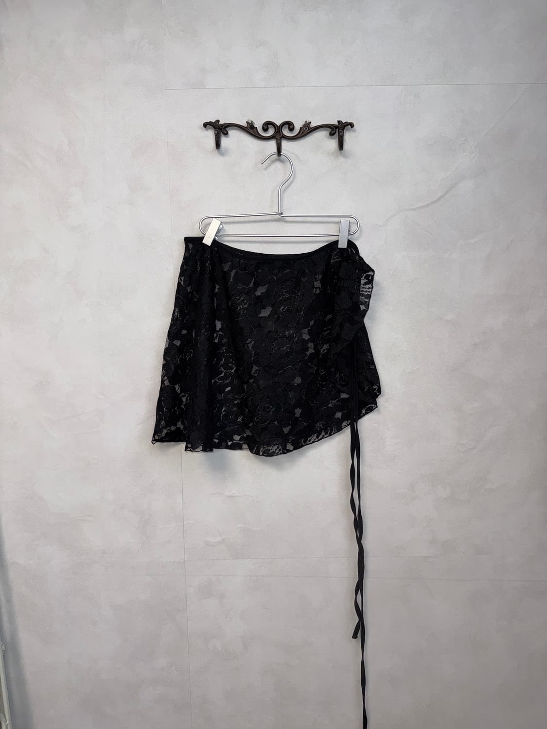 Black oriental floral mesh wrap skirt 상품이미지2