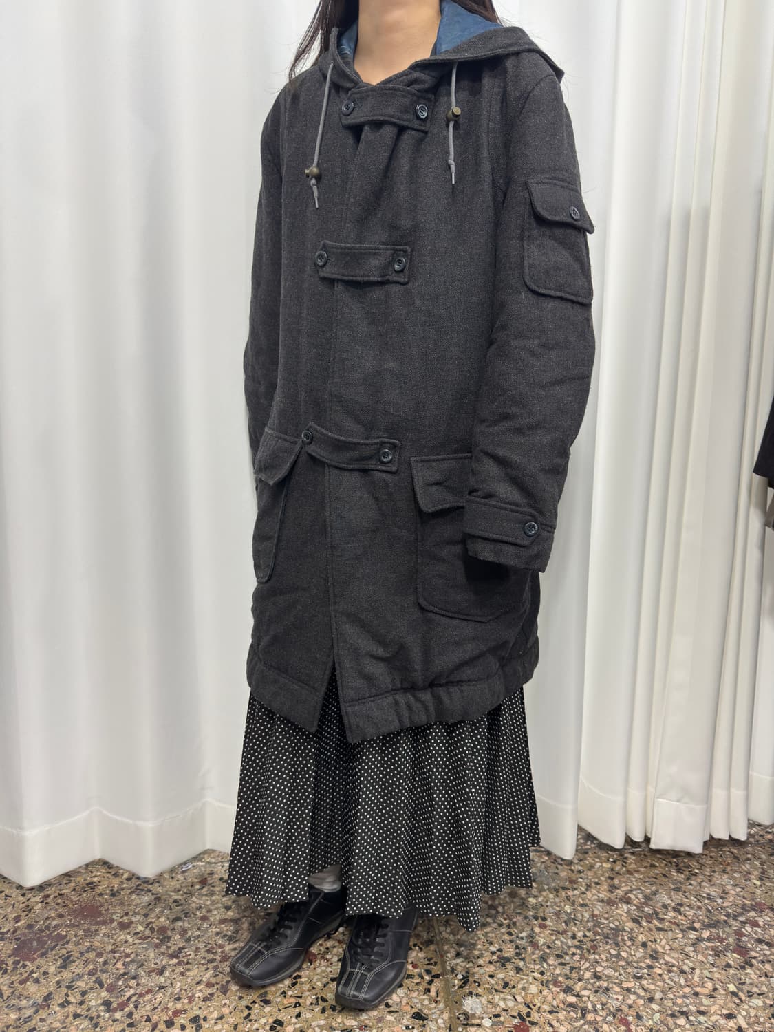 gray hood long coat 상품이미지3