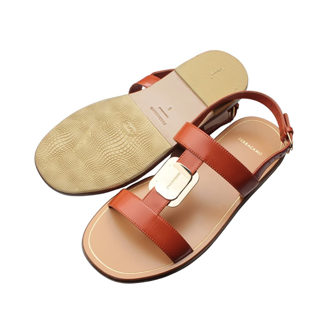 페라가모 브라운 T스트랩 샌들 5C 상품이미지3