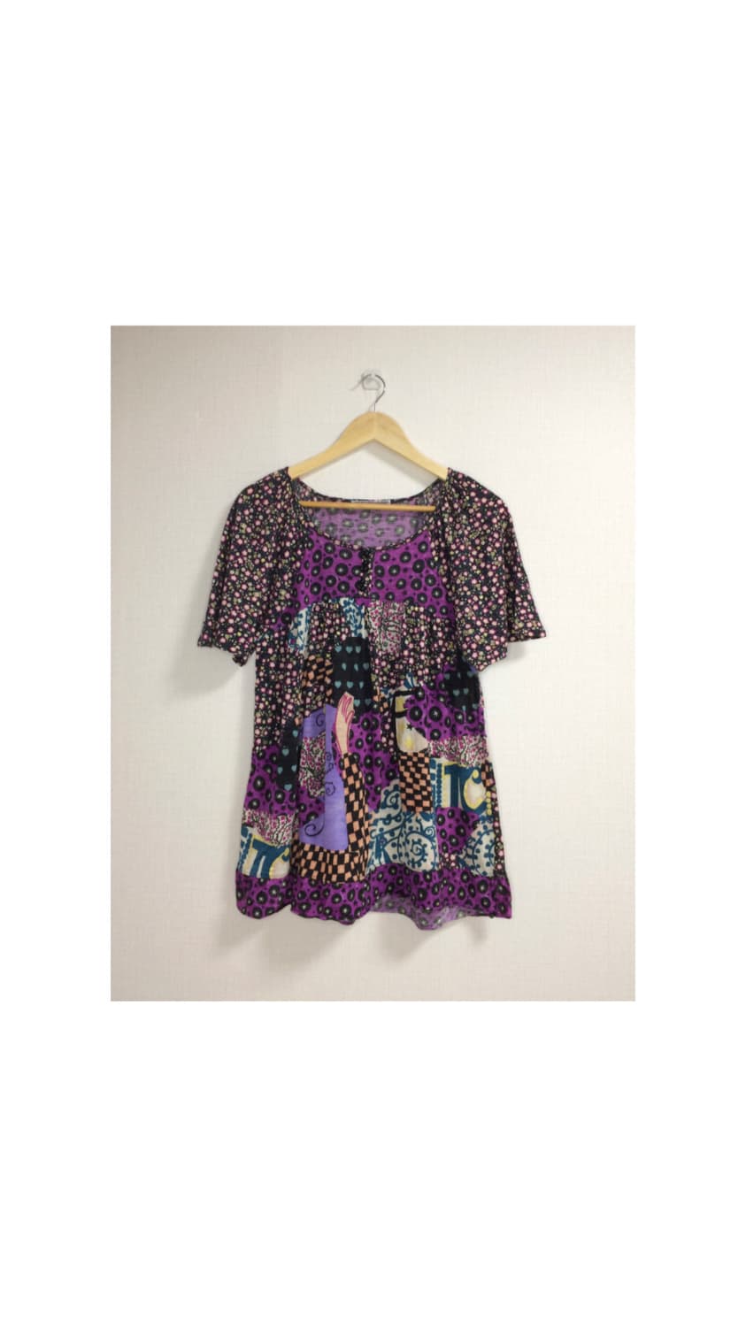 츠모리 치사토 퍼플 믹스패치 탑 상품이미지1