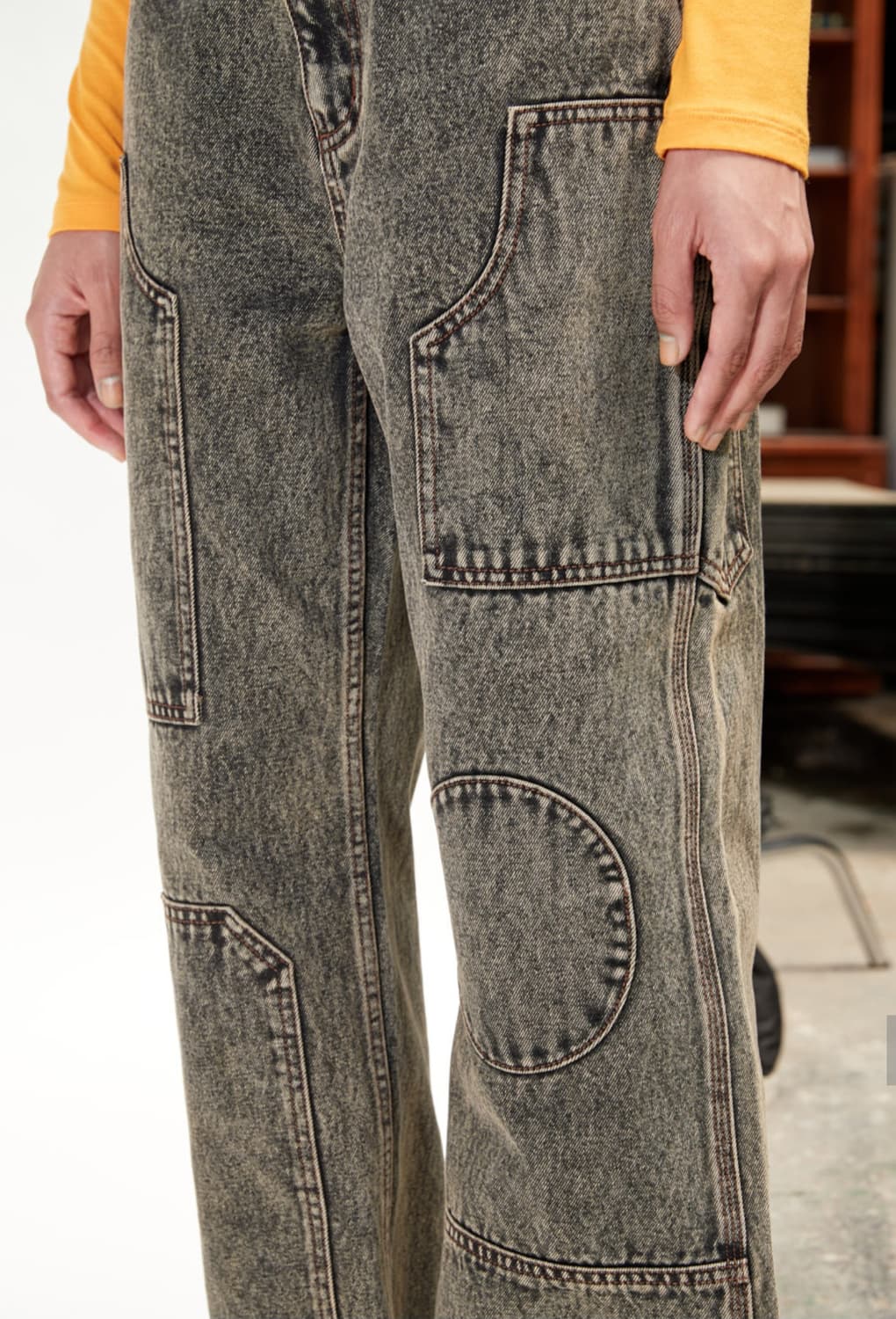 [28] 앤더슨벨 오버 다이 바우하우스 패치 데님 진 팬츠 바지 상품이미지5