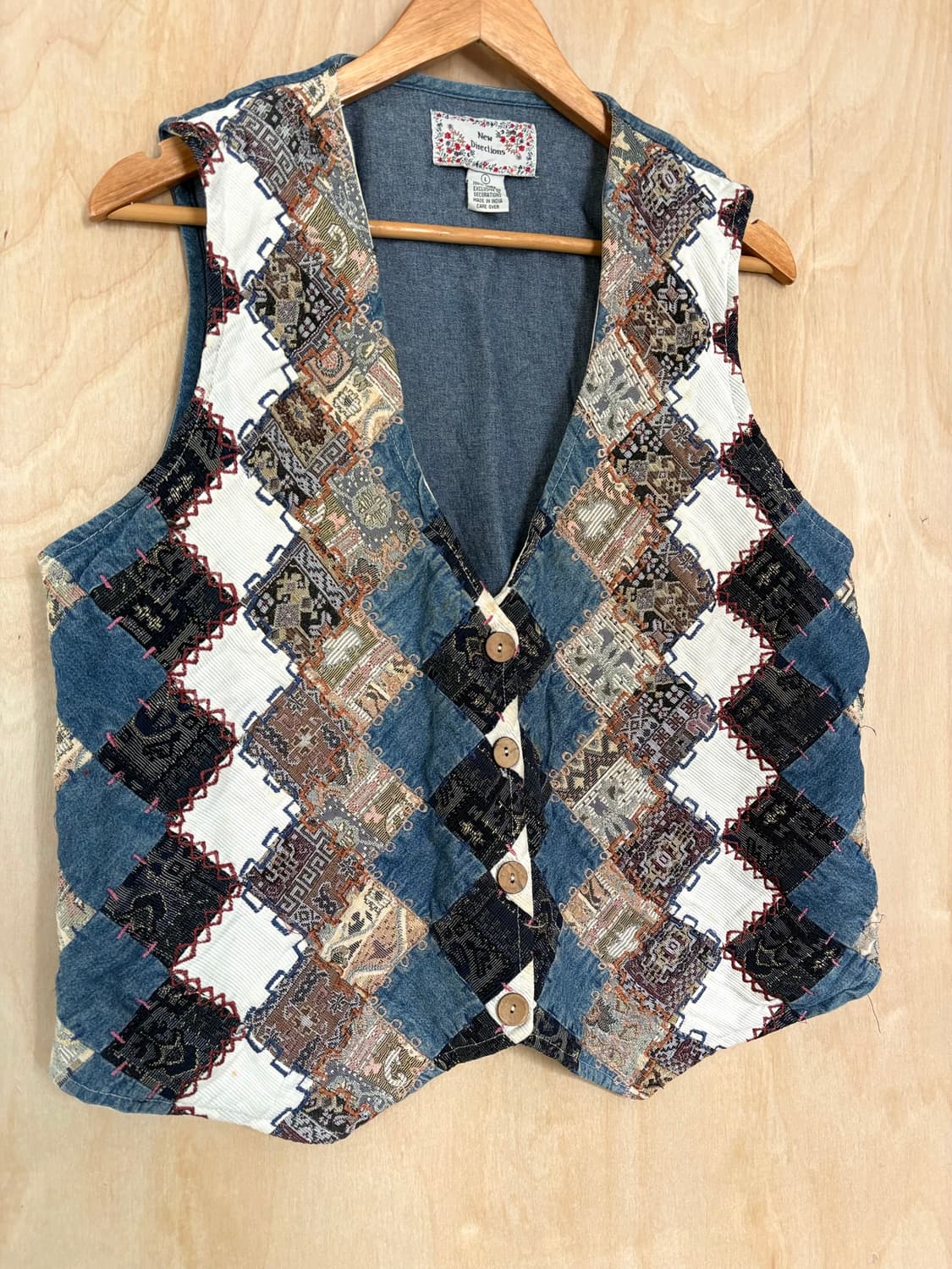 일본 빈티지 패치워크 자수 베스트 조끼 L 상품이미지2