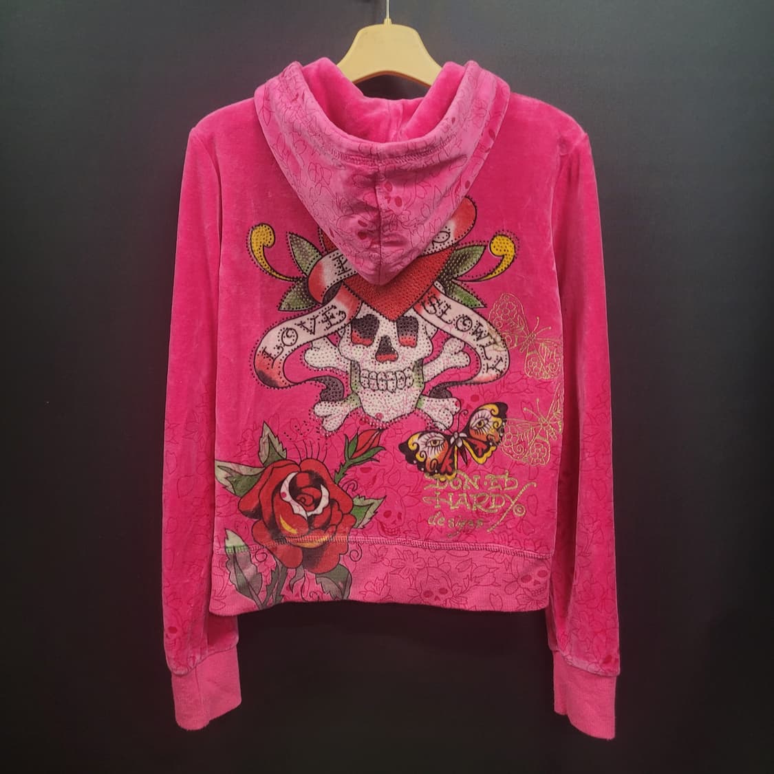 Ed Hardy 에드하디 올드스쿨 펑크 큐빅 벨루아 후드 집업 상품이미지5