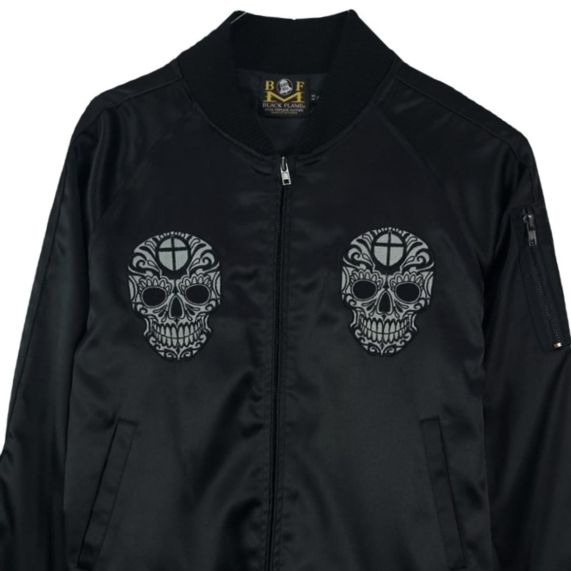 [일본빈티지] 해골 스컬 자수 사틴 스카쟌 블루종 자켓 블랙 M18645 상품이미지4