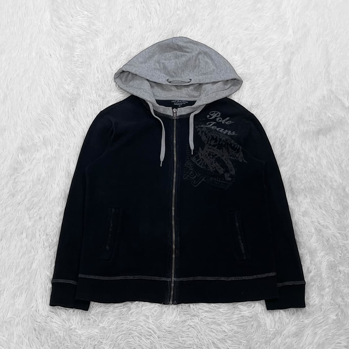 폴로 진스 컴퍼니 투톤 후드집업 블랙 상품이미지2