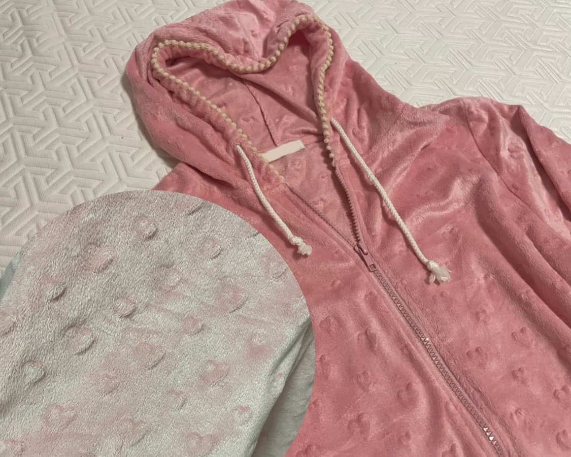 💖대장💖 핑크 하트 펀칭 벨벳 후드집업 | 양산 갸루 빈티지 페어리 상품이미지2