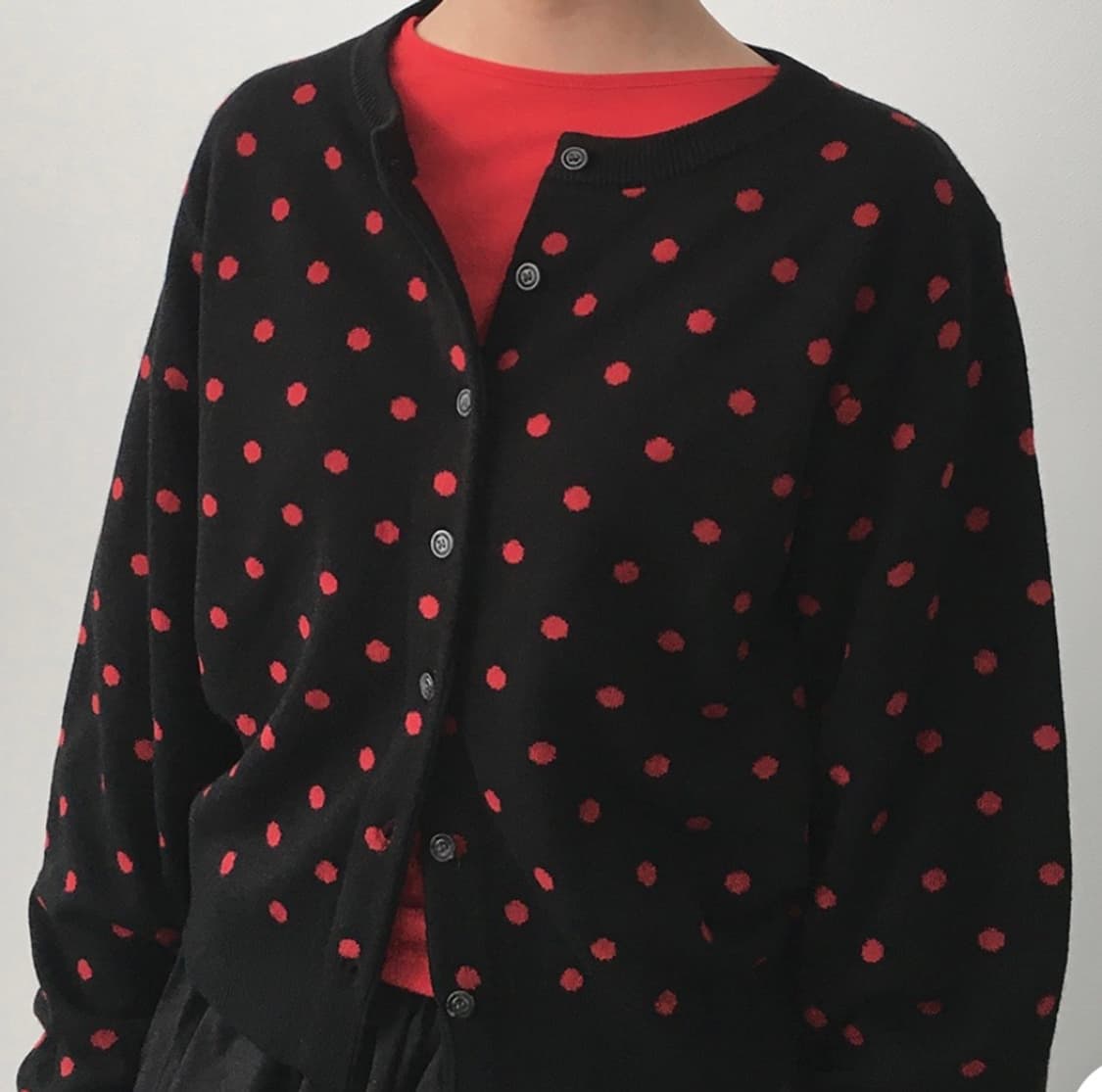 빨강 검정 도트 가디건 상품이미지3