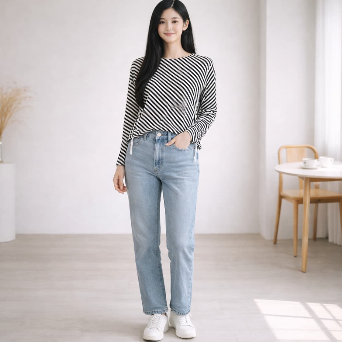 라코스테 사선 스트라이프 보트넥 티셔츠 상품이미지2