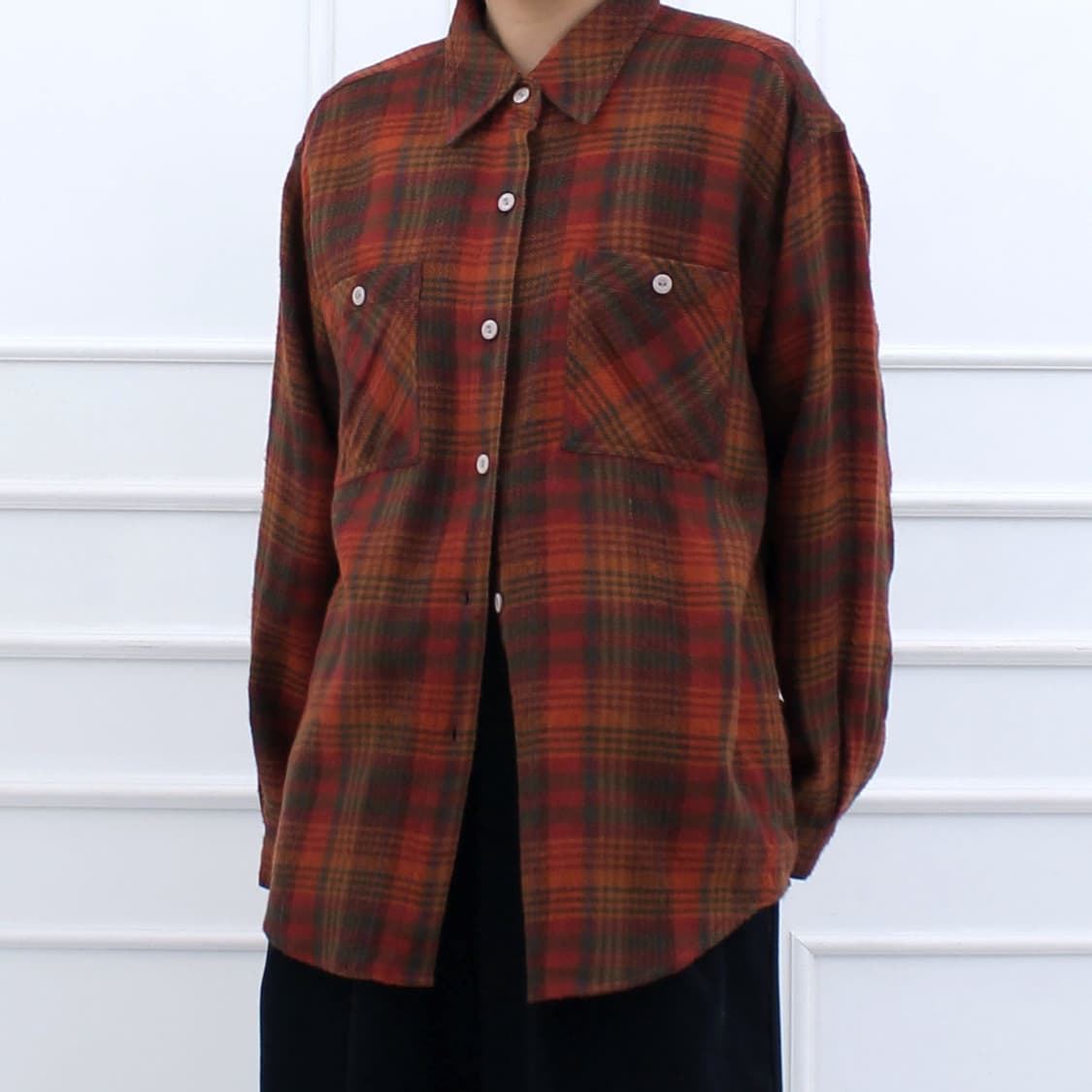 일본 빈티지 울 모직 체크 오버핏 셔츠 상품이미지5