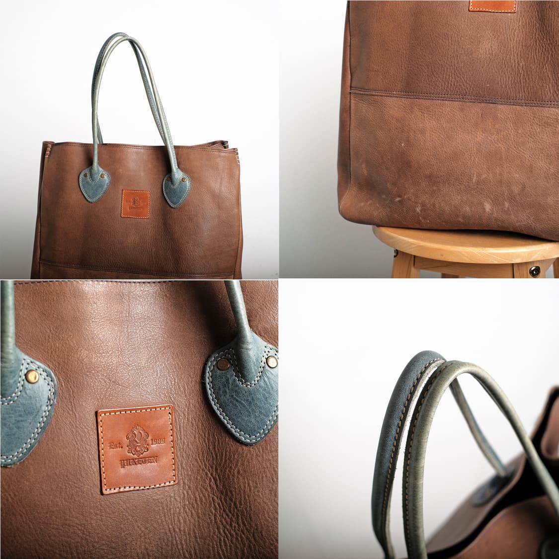 Yuketen 유케텐 블루 스트랩 레더 토트백 브라운 상품이미지5