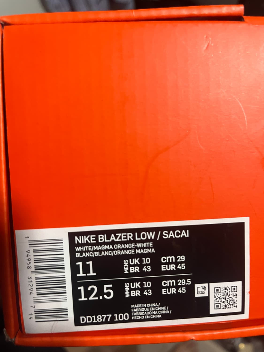 나이키 블레이저 로우 사카이 화이트 마그마 오렌지 상품이미지7