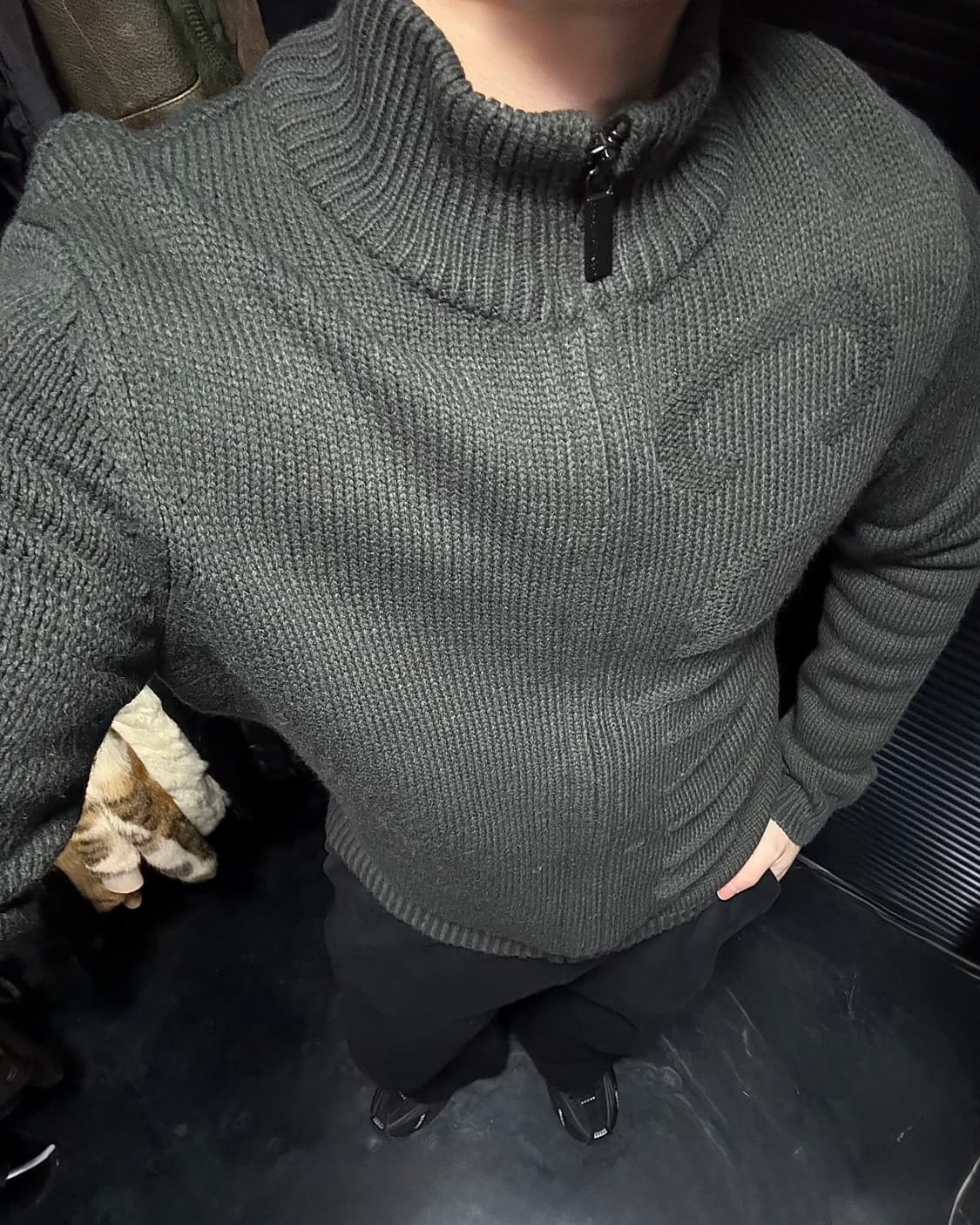 캘빈클라인 진스 ck 카키 니트 집업 스웨터 터틀넥 목폴라 하이넥 M 상품이미지2