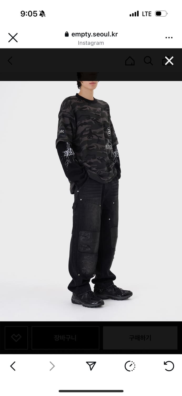 인세인개러지 더블니 워크팬츠 블랙 1사이즈 상품이미지1