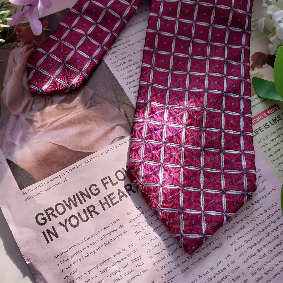 앤드류스타이 실크 진핑크 지오메트릭 넥타이 8.8cm A+등급 K1416 상품이미지4