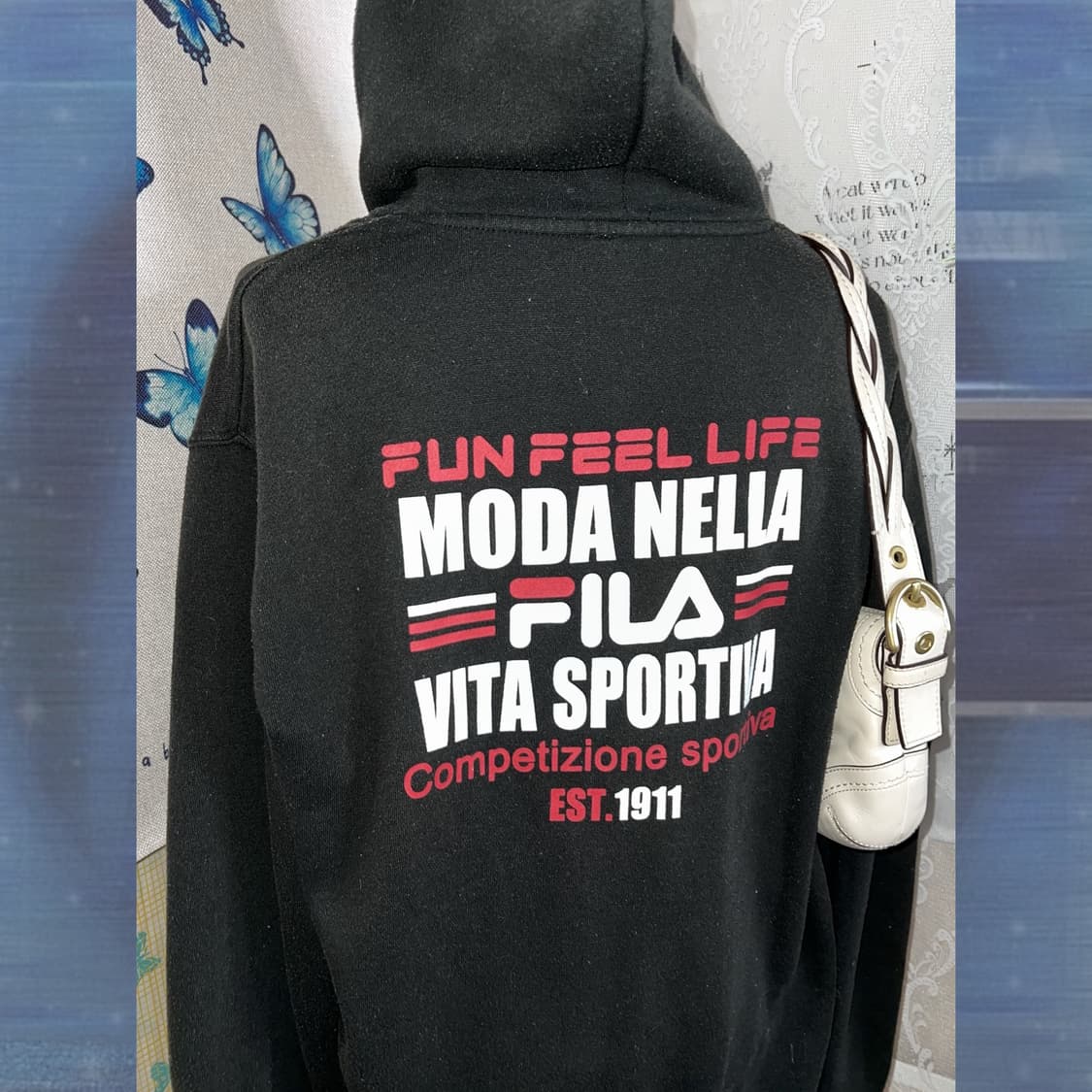 휠라 블랙 백 프린팅 후드 집업 상품이미지8