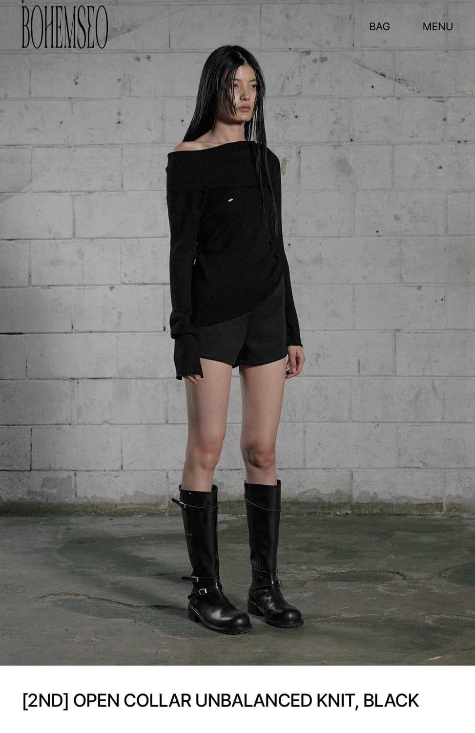 보헴서 OPEN COLLAR UNBALANCED KNIT, BLACK 상품이미지1