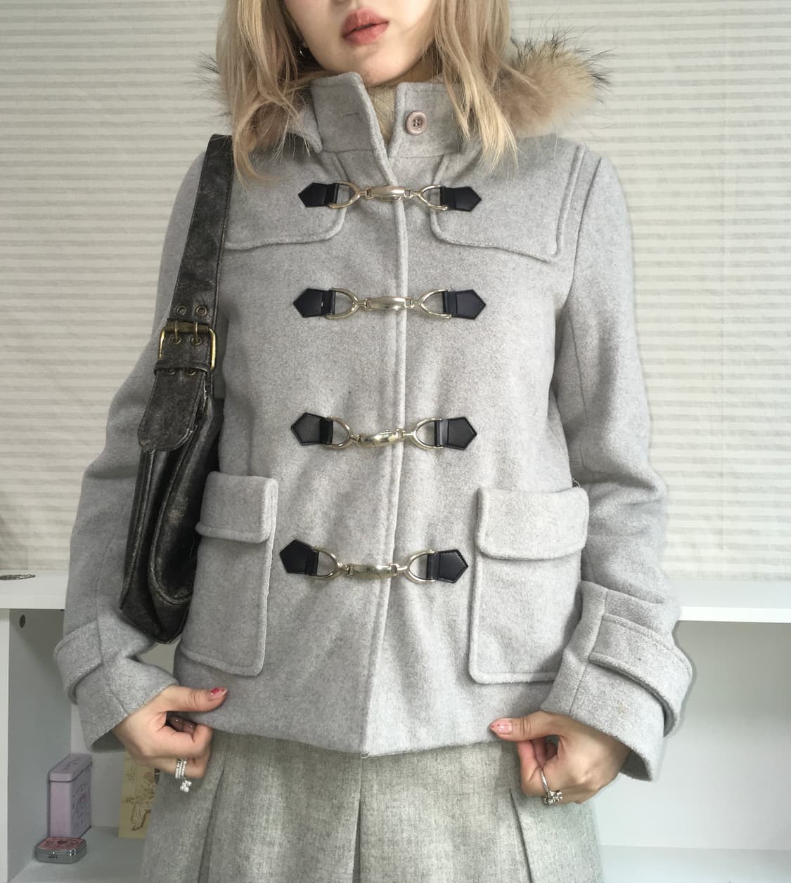 cecil mcbee sora gray fur duffle half co 상품이미지3