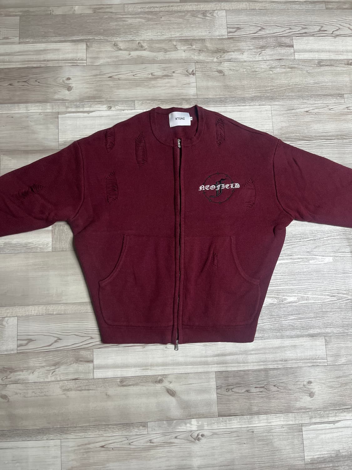 엑스톤즈X송필드 데미지 니트 집업 상품이미지1