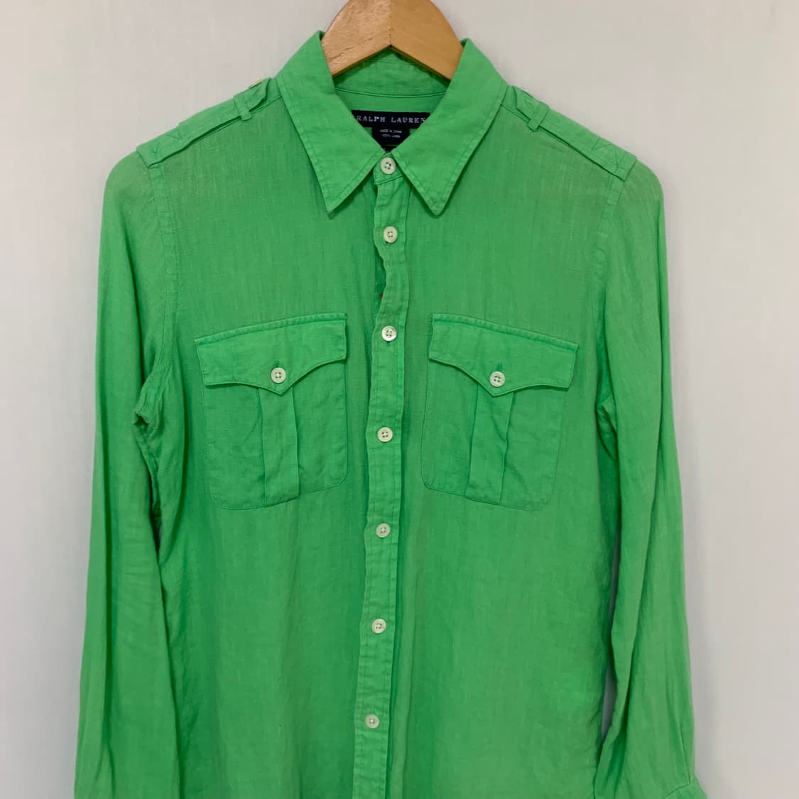 폴로랄프로렌 민트 그린 린넨 100% 포켓 긴팔 셔츠 10사이즈 상품이미지4