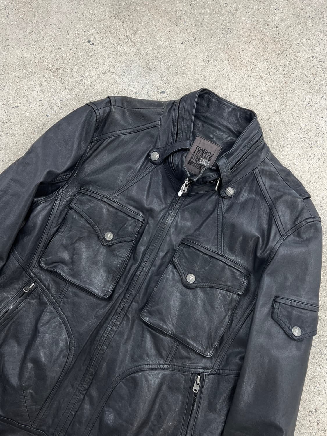 톰보이 램스킨 투포켓 하이넥 레더 자켓 상품이미지5