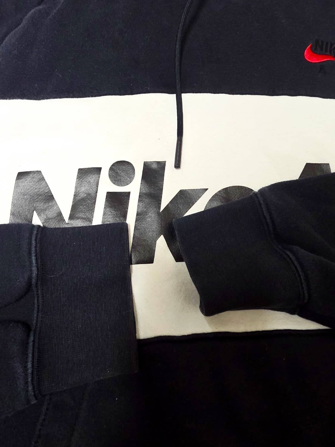 [나이키] 에어 빅로고 블랙 화이트 배색 기모 후드티 L 상품이미지4
