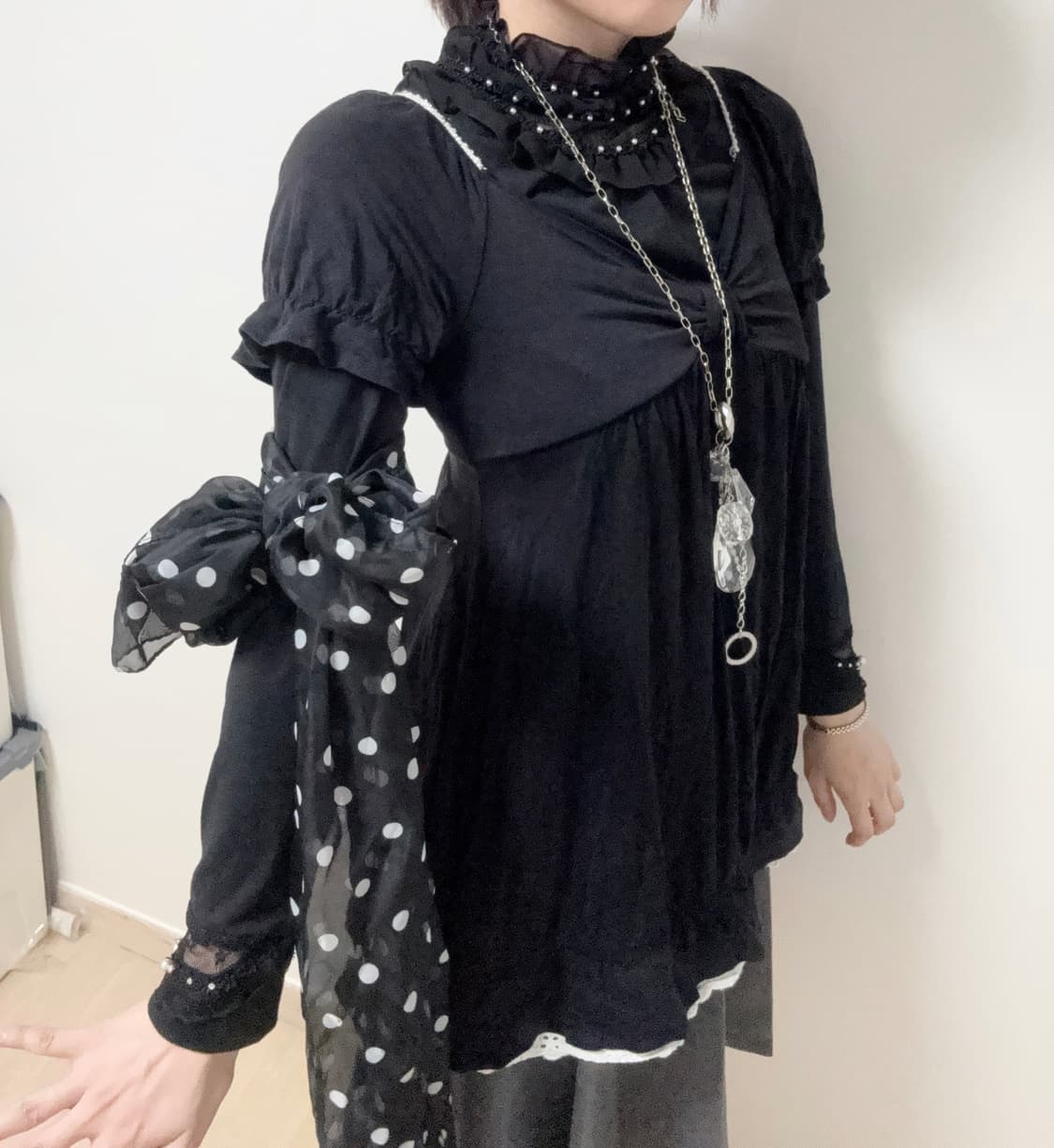 axes femme 진주 리본 블라우스 세트 상품이미지2