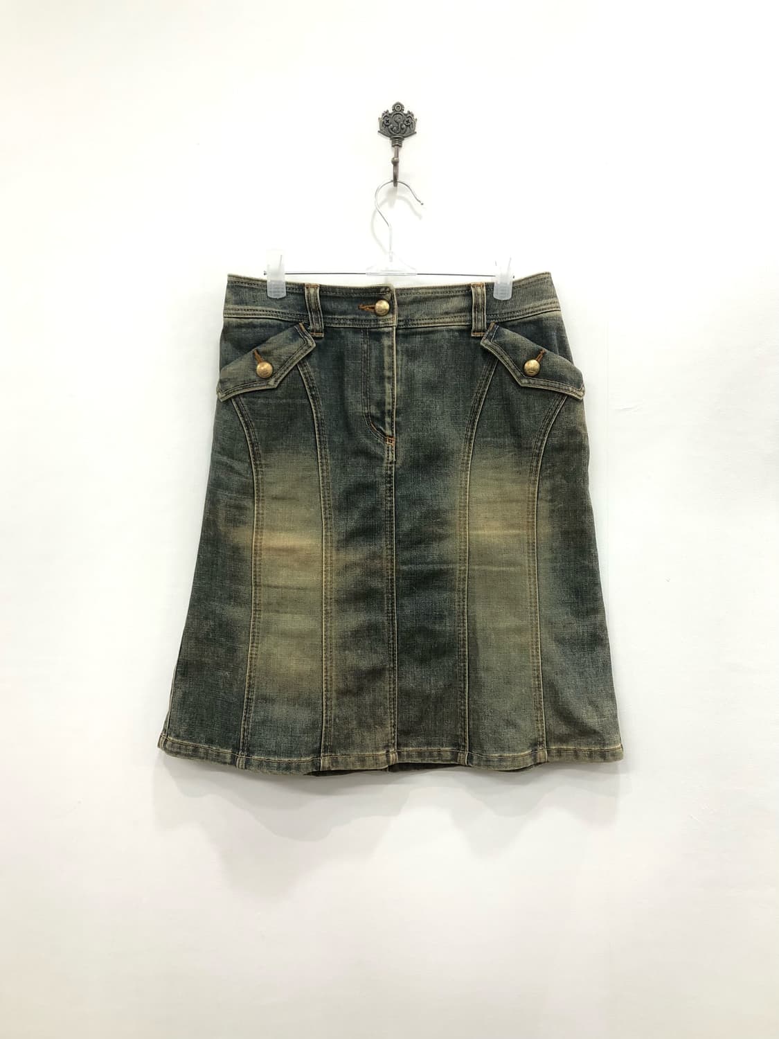 gold button yellow wash midi skirt 상품이미지2