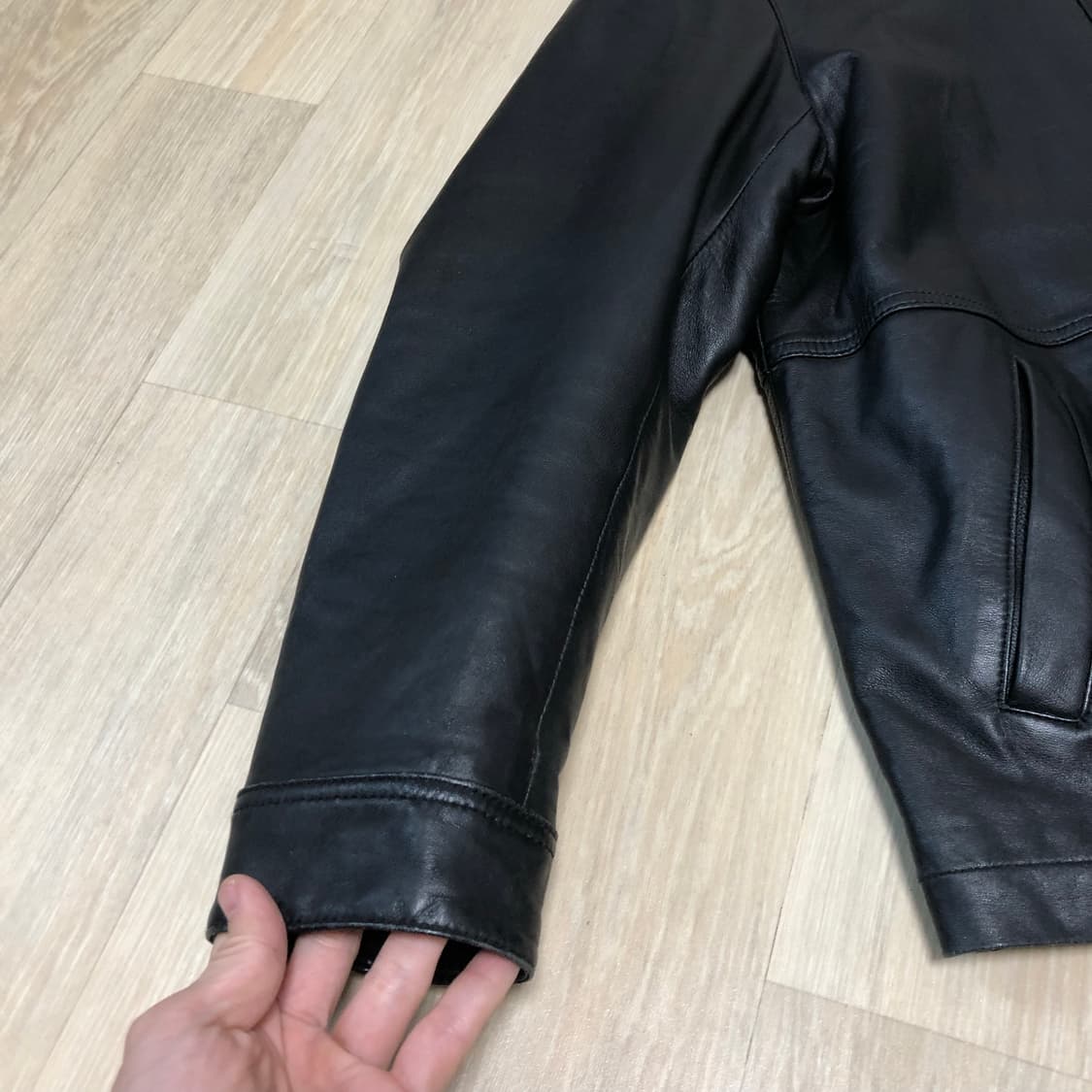 (100) 델피노 골프 소가죽 싱글 집업 가죽 자켓 블랙 상품이미지2