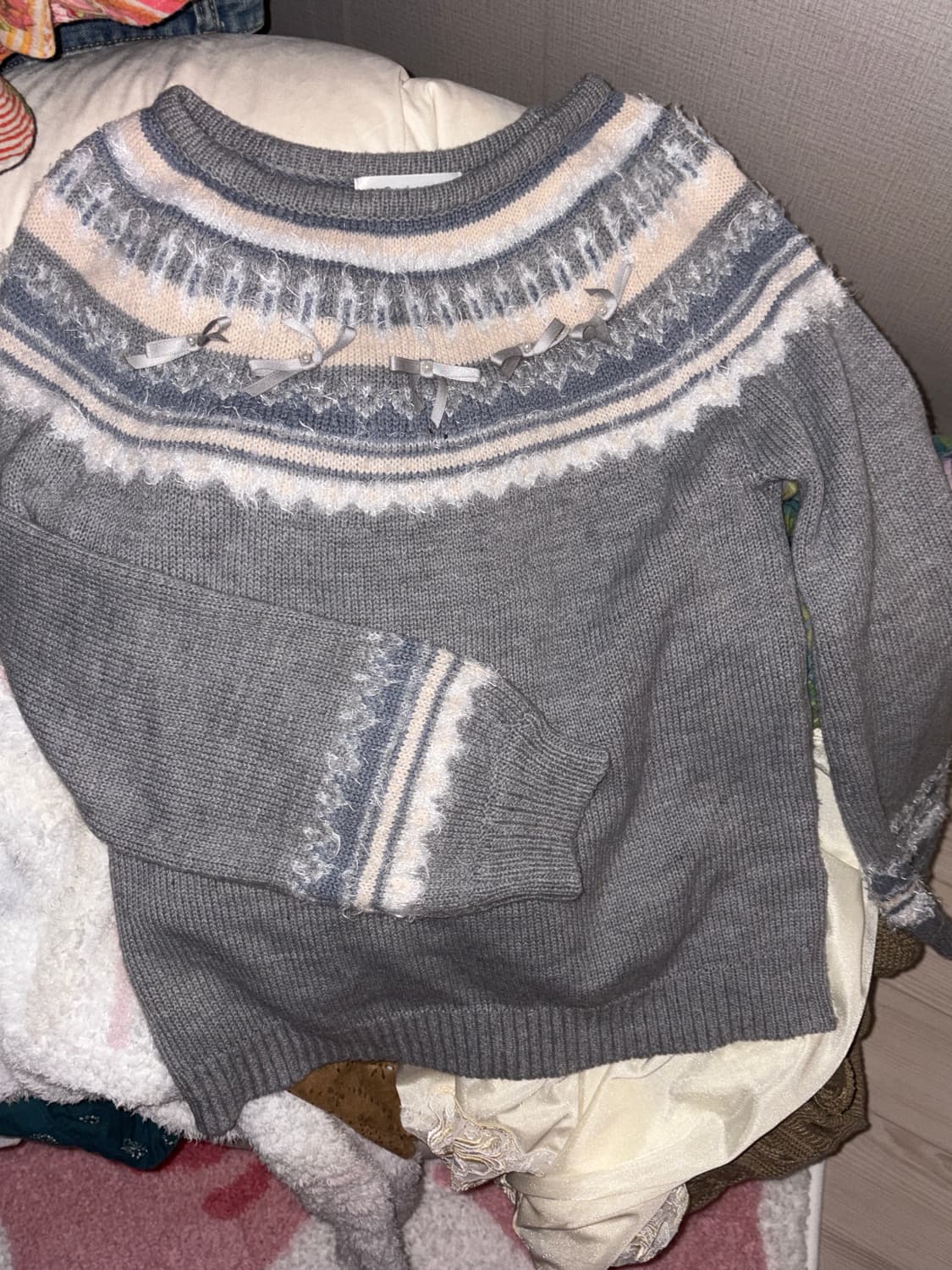 빈티지 노르딕 리본니트 모리걸하구미 상품이미지1