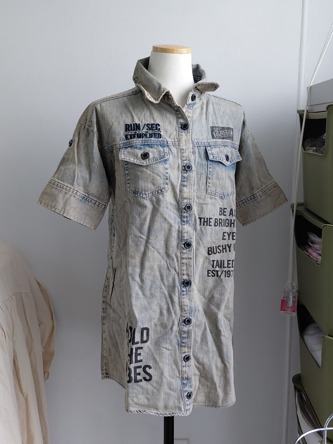 [일본빈티지] 데님 프린팅 반팔 셔츠 원피스 상품이미지1