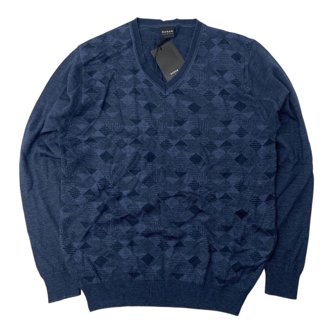 [중고] SARAR 사라르 프리미엄 남성 V넥 울 니트 블루 패턴 상품이미지1