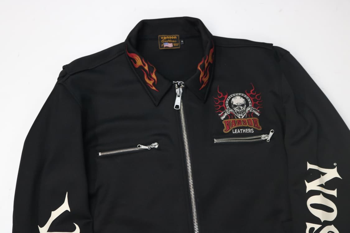 VANSON 밴슨 파이어 자수 스컬 그래픽 저지 라이더 자켓 (XL) 상품이미지3