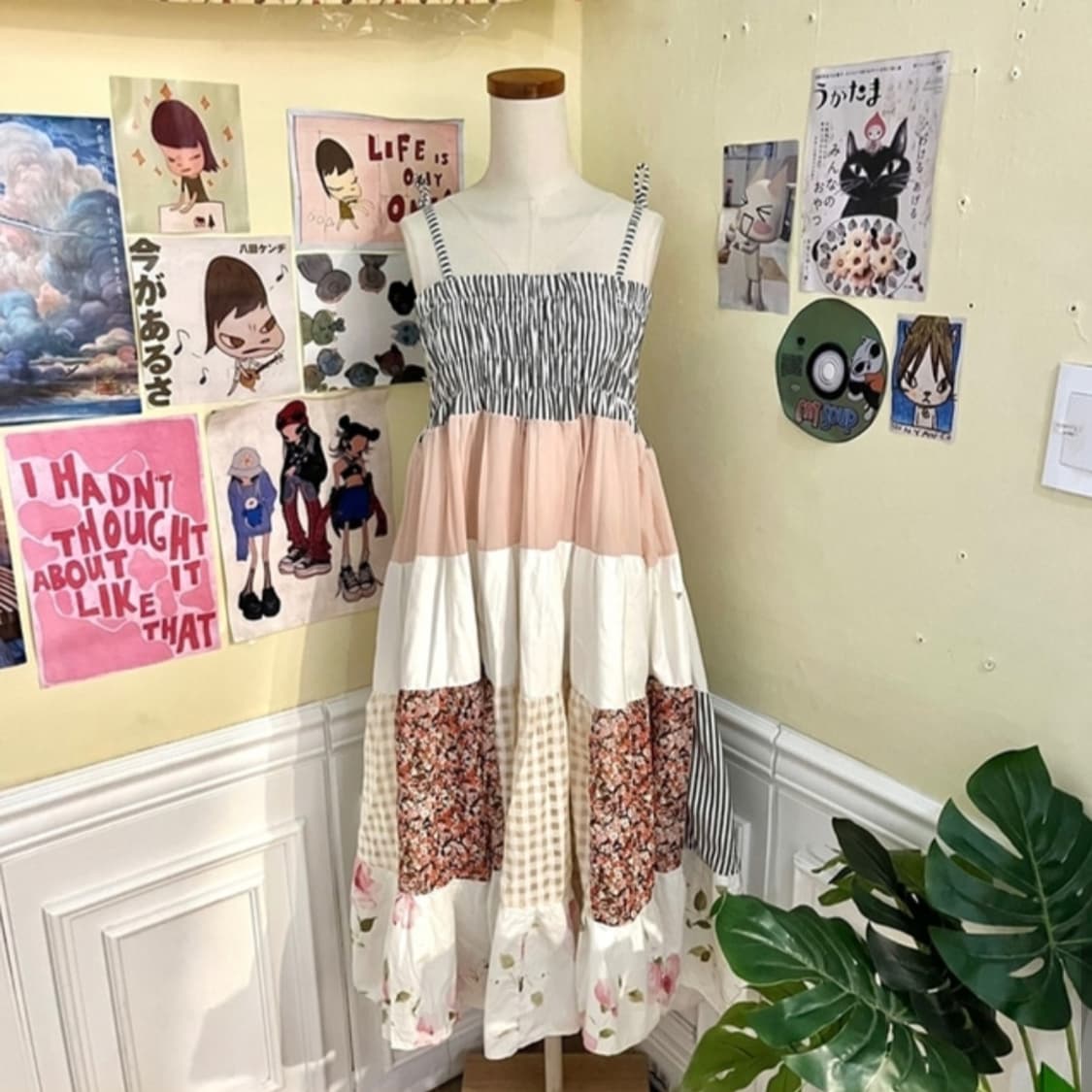 빈티지 스트라이프 잔꽃 패치원피스 패치스커트 상품이미지1