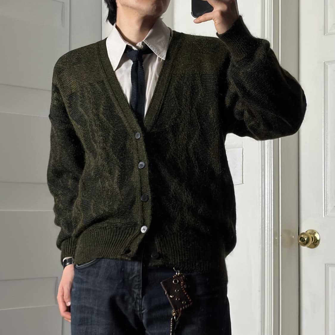 모헤어 울 가디건 카키 상품이미지1