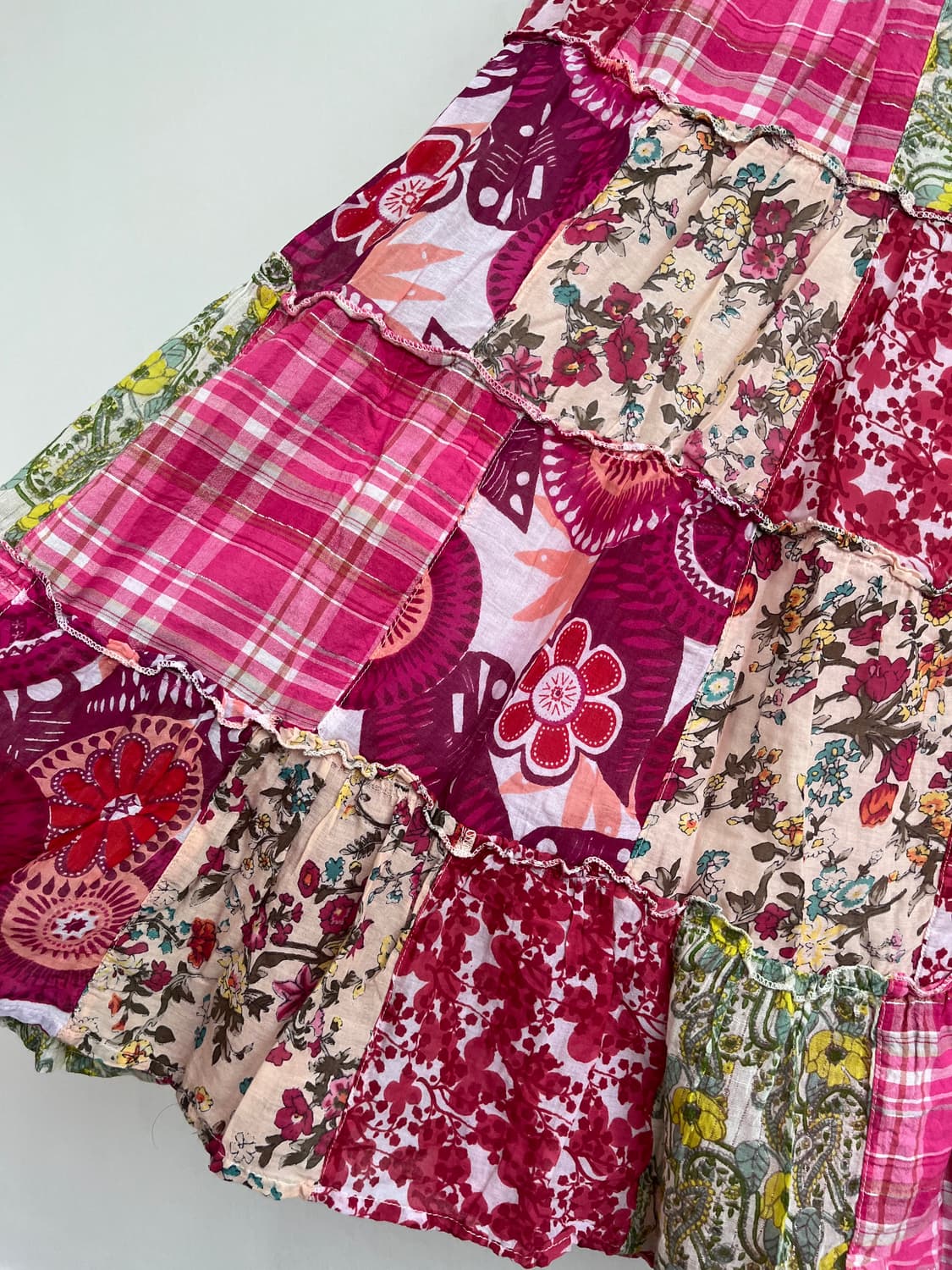 핑크 체크 패치 롱 스커트 상품이미지3