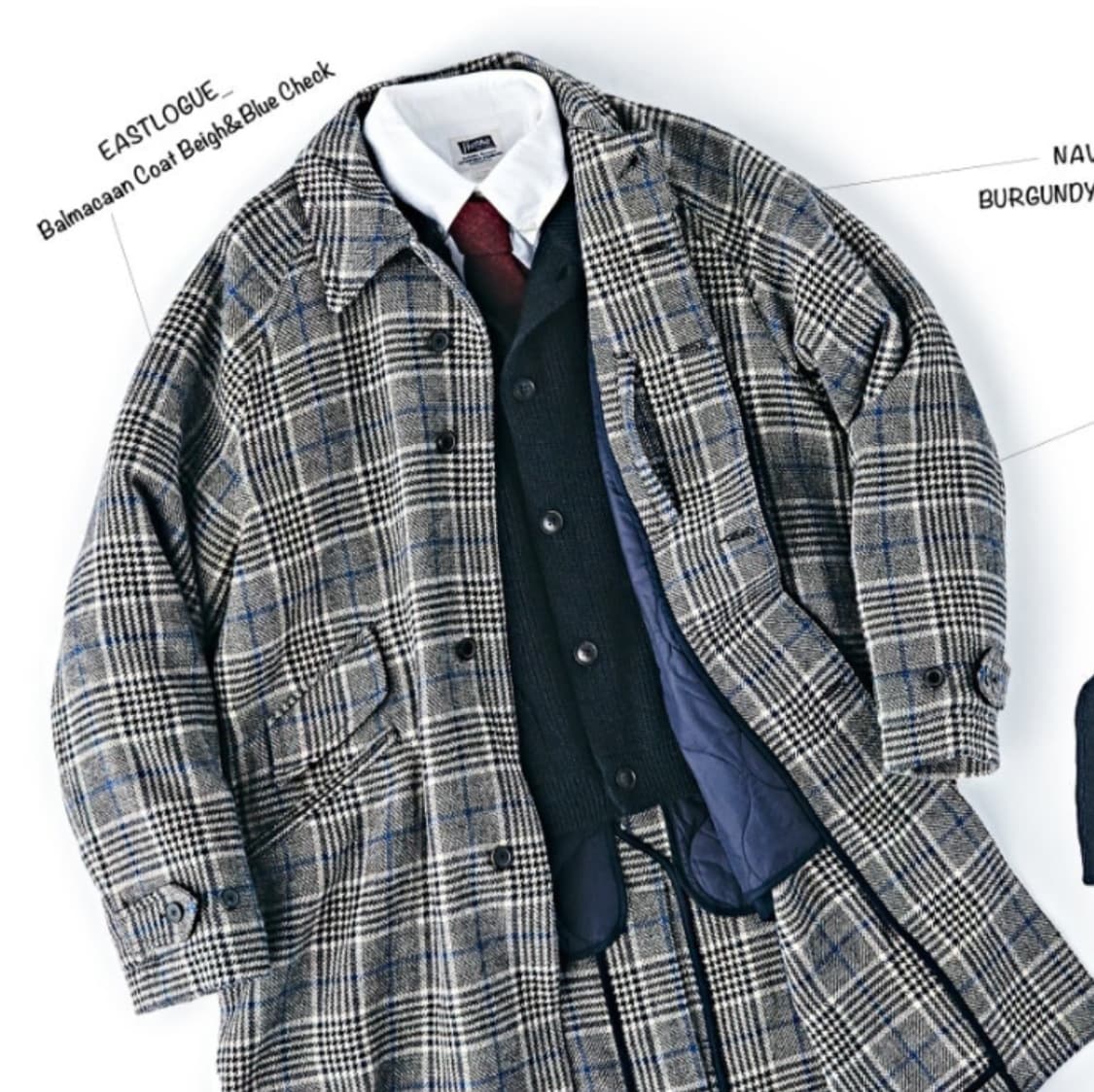 이스트로그 남성  버진울 발마칸 체크코트 베이지/블루 L 상품이미지1
