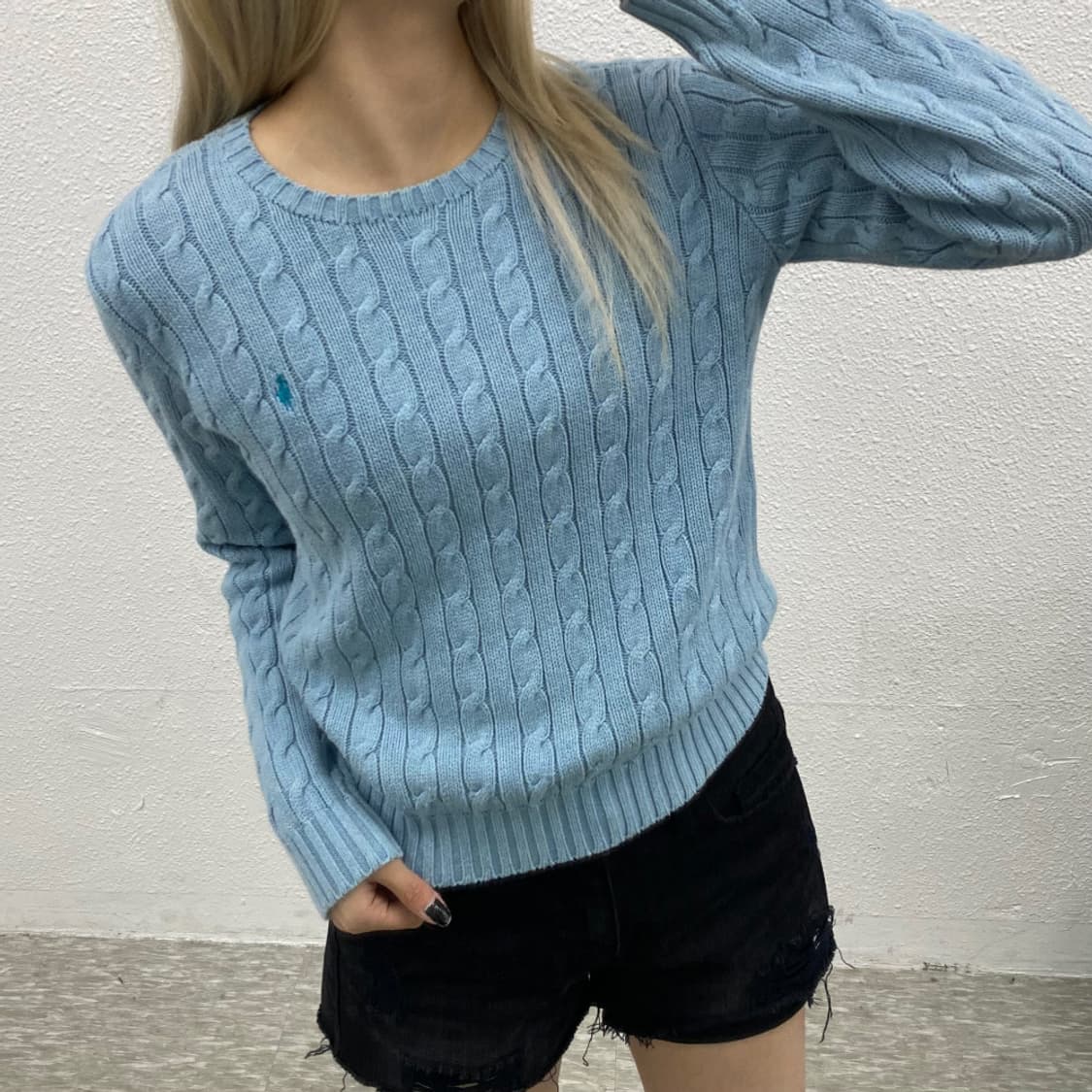 폴로 랄프로렌 민트포니 베이비블루 꽈배기 니트 M 상품이미지1