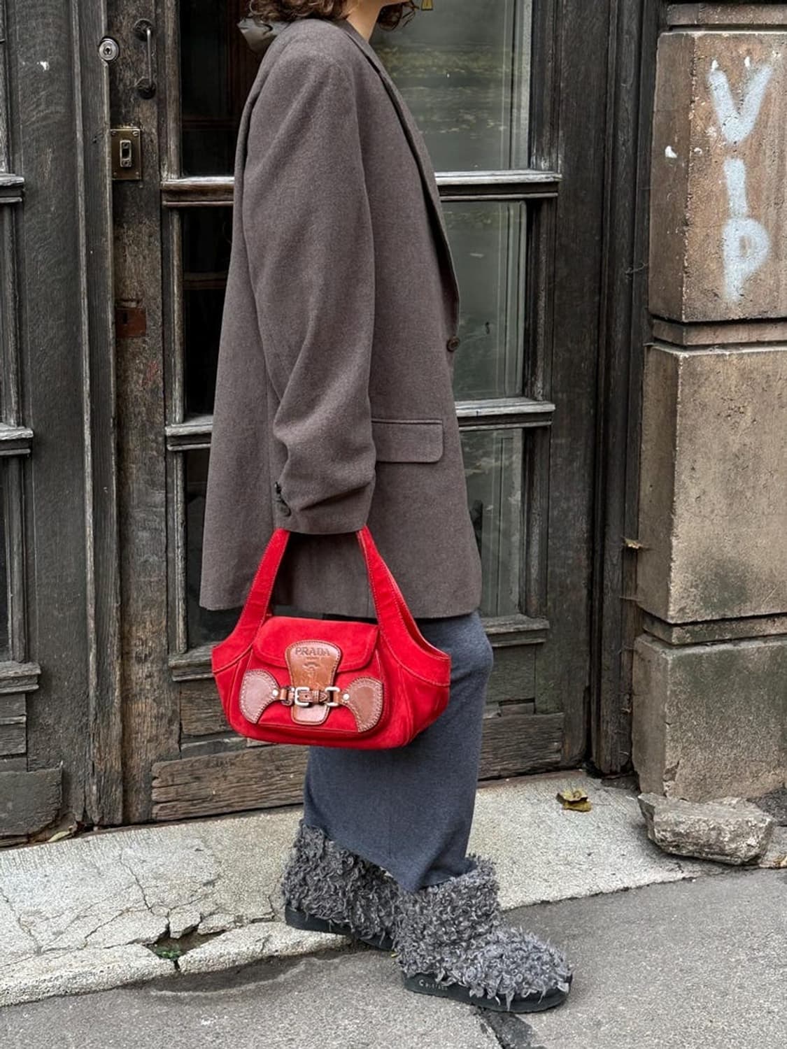 프라다 빈티지 레드 레더 숄더백 상품이미지2