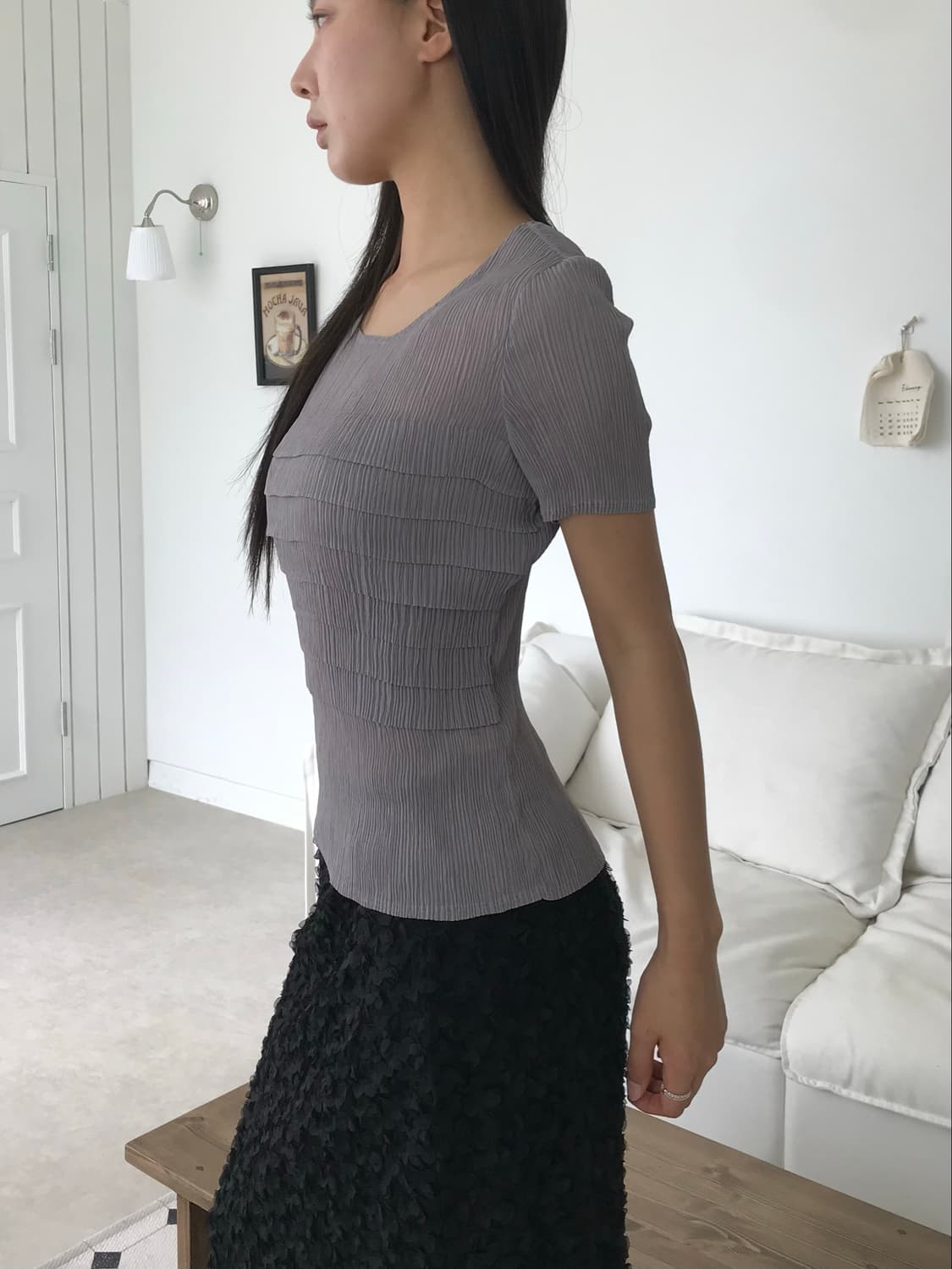 Gray Pleated Layer Top 상품이미지1