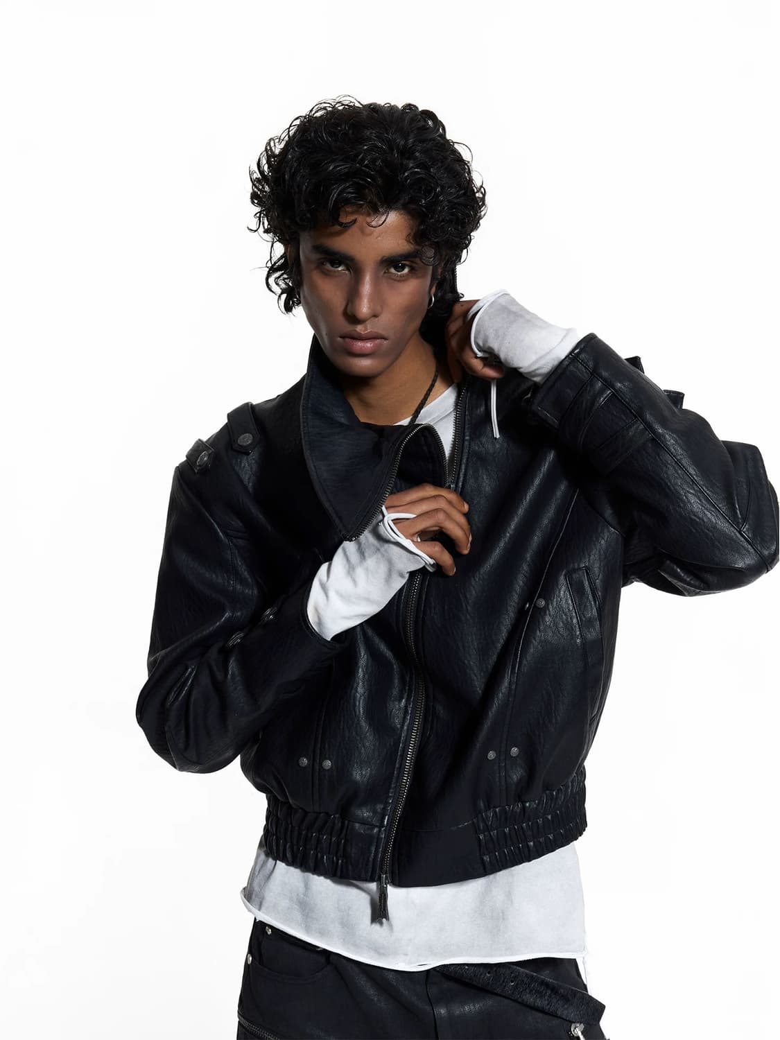 크롭 레더 바이커 자켓  상품이미지2