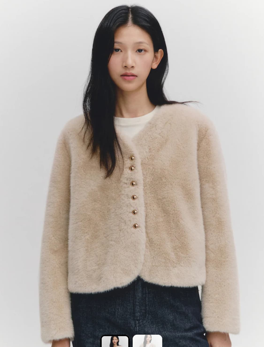 마리끌레르 24F/W 노카라 골드버튼 퍼 자켓 상품이미지1