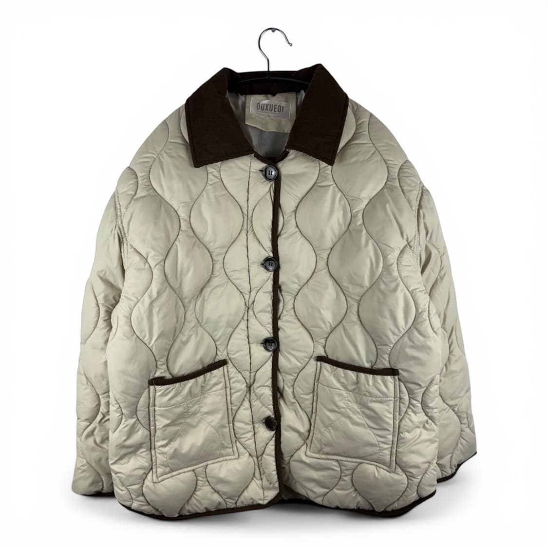 M) OUXUEQI 퀄팅 솜 패딩 버튼 자켓 베이지 상품이미지1