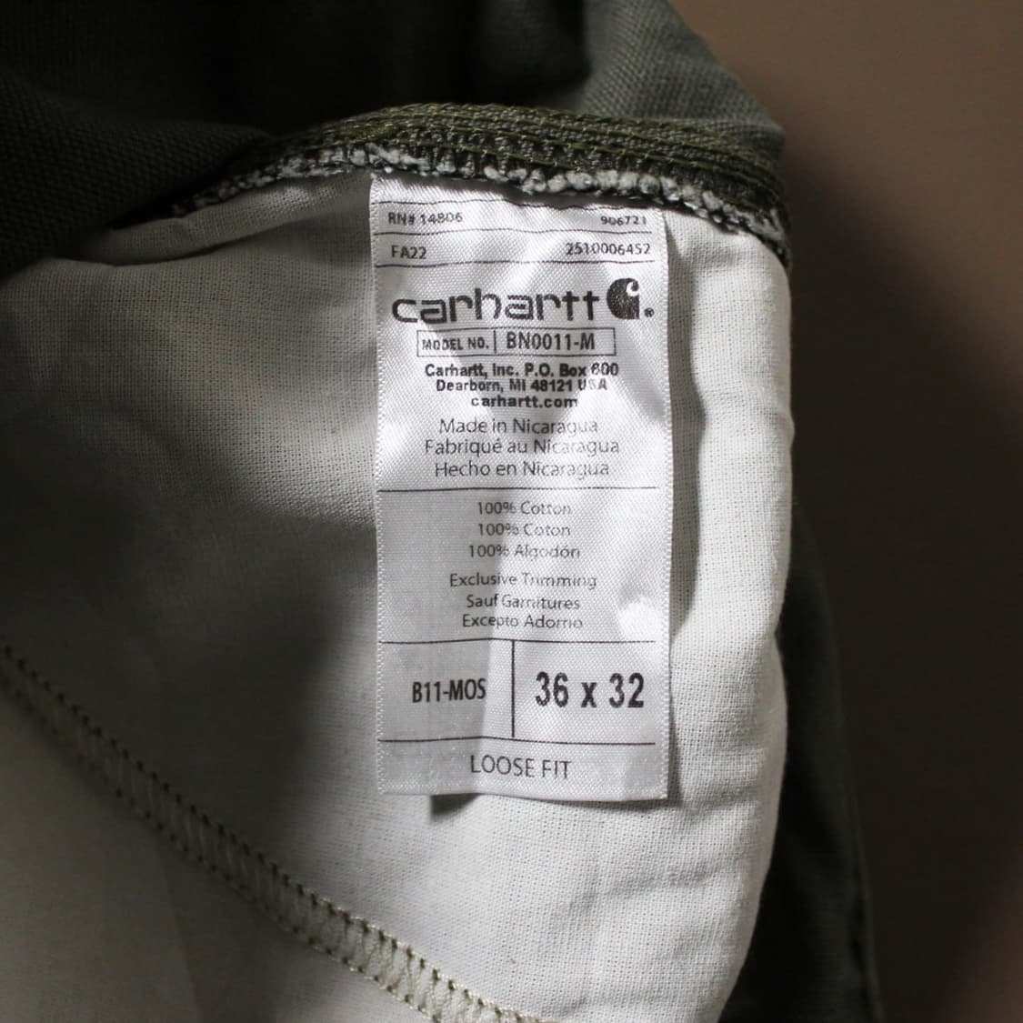 Carhartt 칼하트 B11 Mos 덕 워크 팬츠 상품이미지5