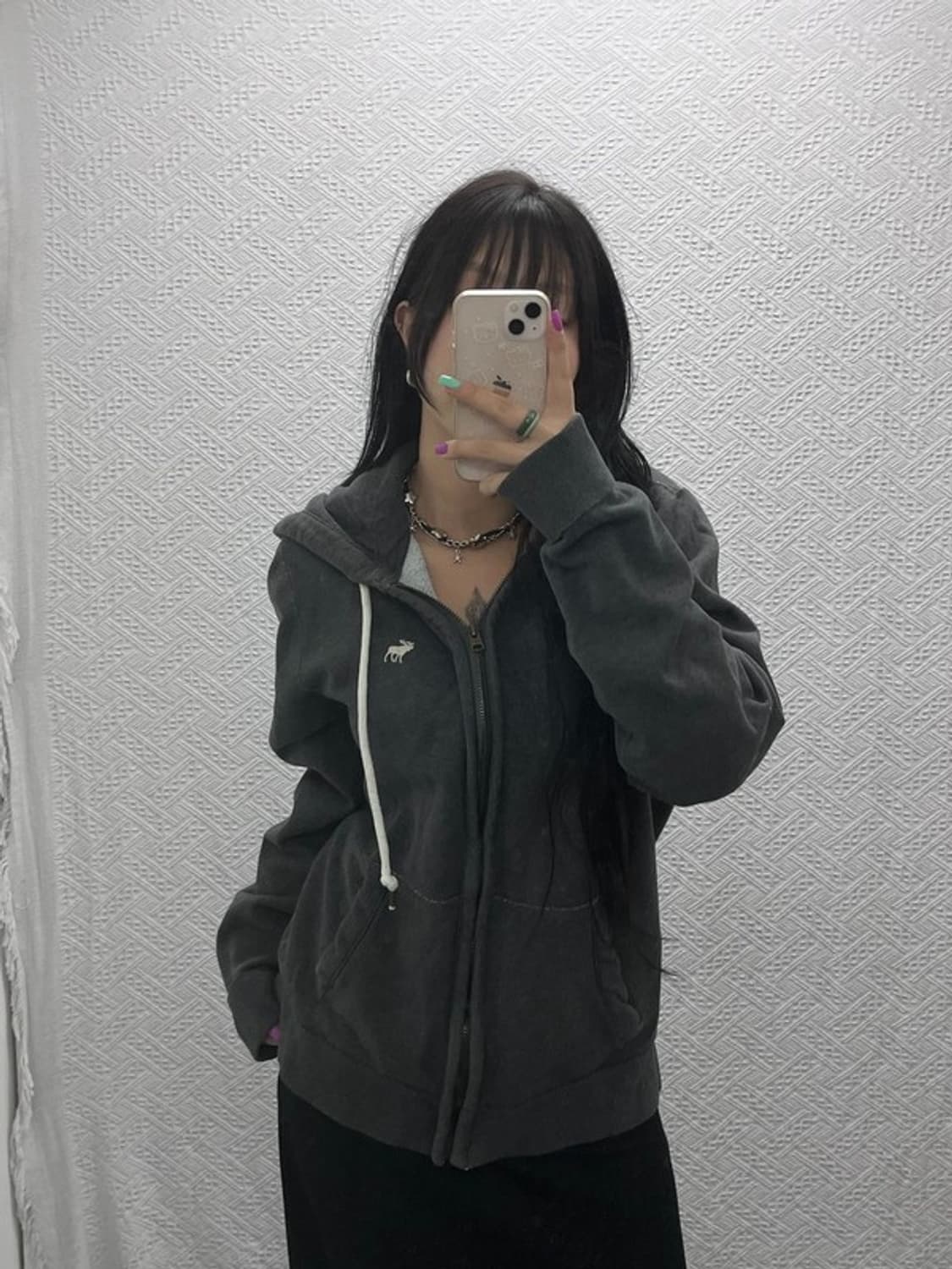 아베크롬비 빈티지 베이직 차콜 약기모 후드 집업 L C07087 상품이미지1